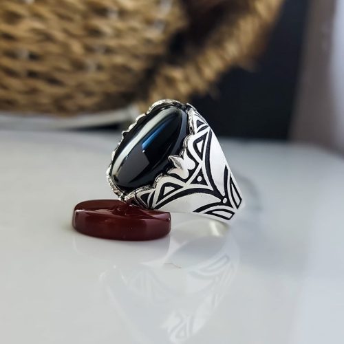 خاتم فضة عقيق يمني للرجال